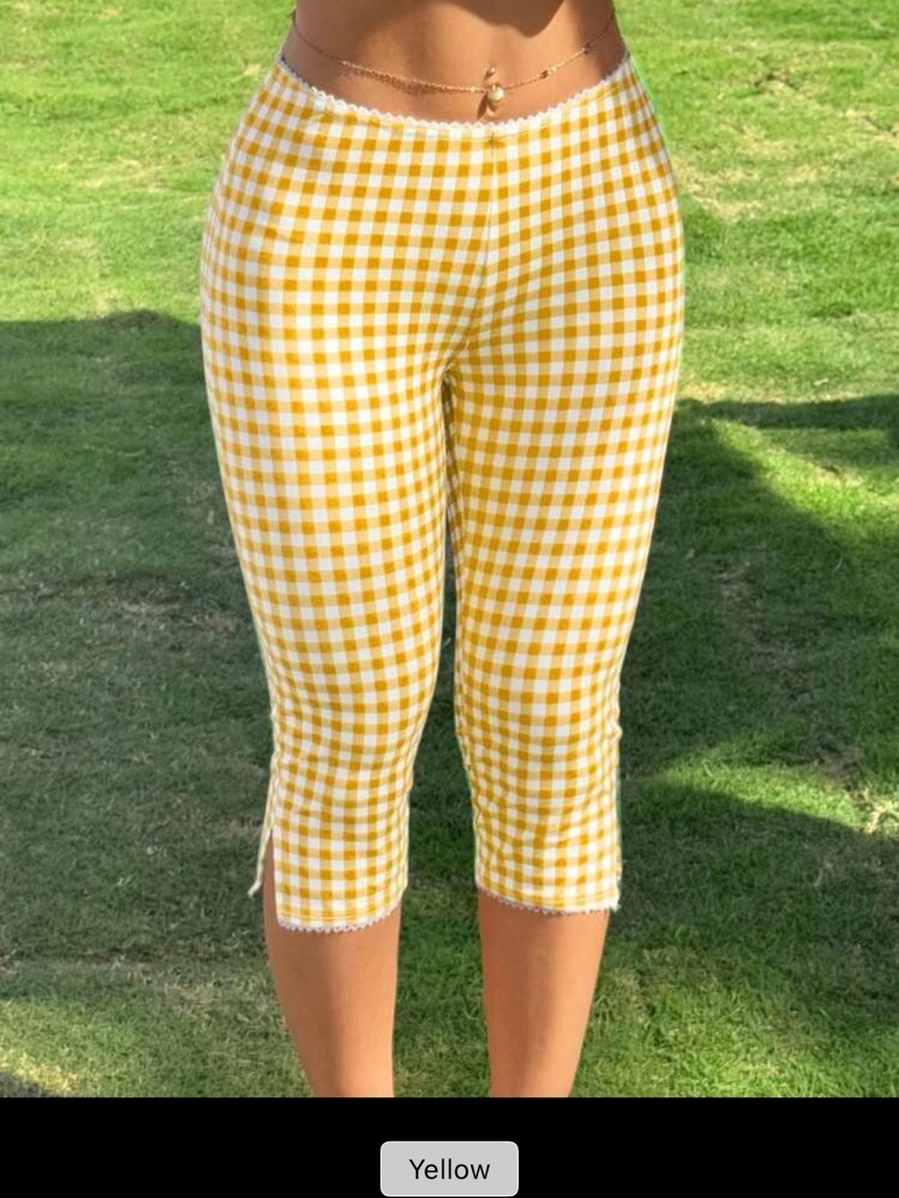 Yellow Gingham Capri Leggings